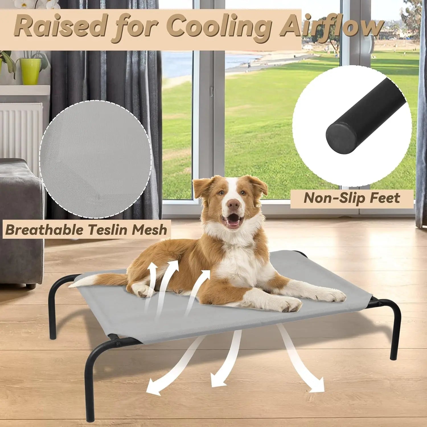 Heavy Duty Steel-Framed Portable Elevated Pet Bed, Elevated Cooling Pet Cot